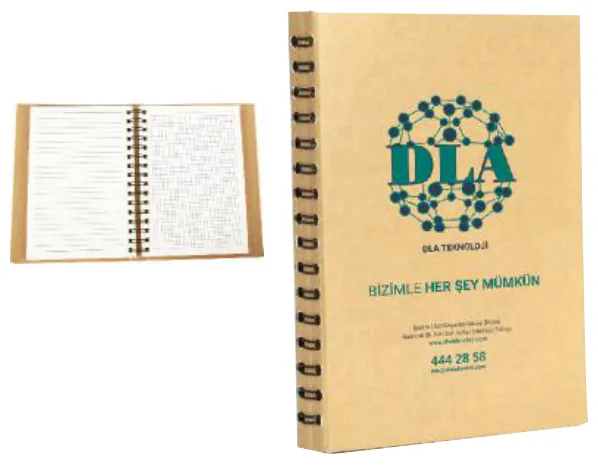 Kraft kapaklı spiralli defter, 16 × 22 cm: ürün fotoğrafı ve renkleri