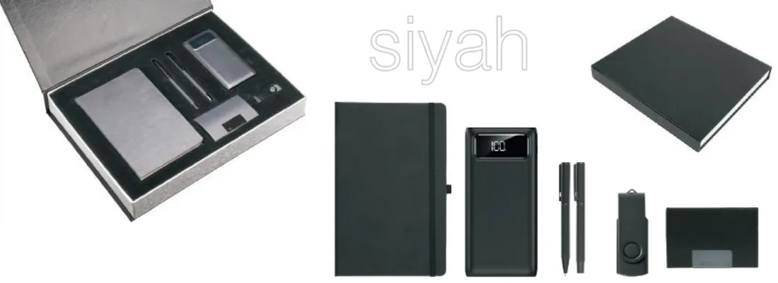 Defter ve powerbank VIP set: ürün fotoğrafı ve renkleri