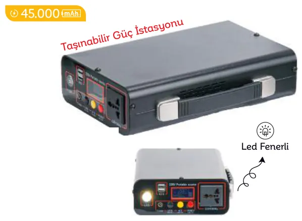 Taşınabilir güç istasyonu, 45.000 mAh: ürün fotoğrafı ve renkleri