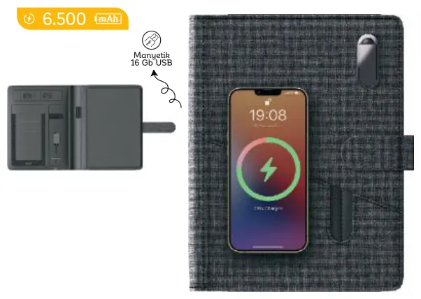 Kablosuz şarjlı organizer, 6.500 mAh: ürün fotoğrafı ve renkleri