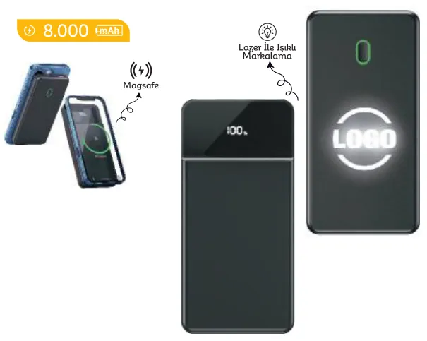 Magsafe powerbank, 8.000 mAh: ürün fotoğrafı ve renkleri